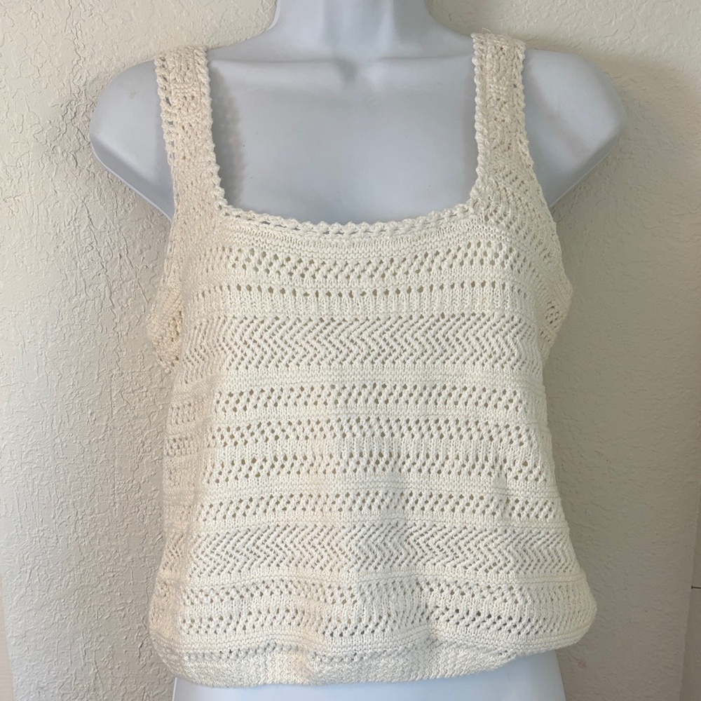 Cottagecore Abercrombie & Fitch Cream Crochet Knit Tank Crop Top